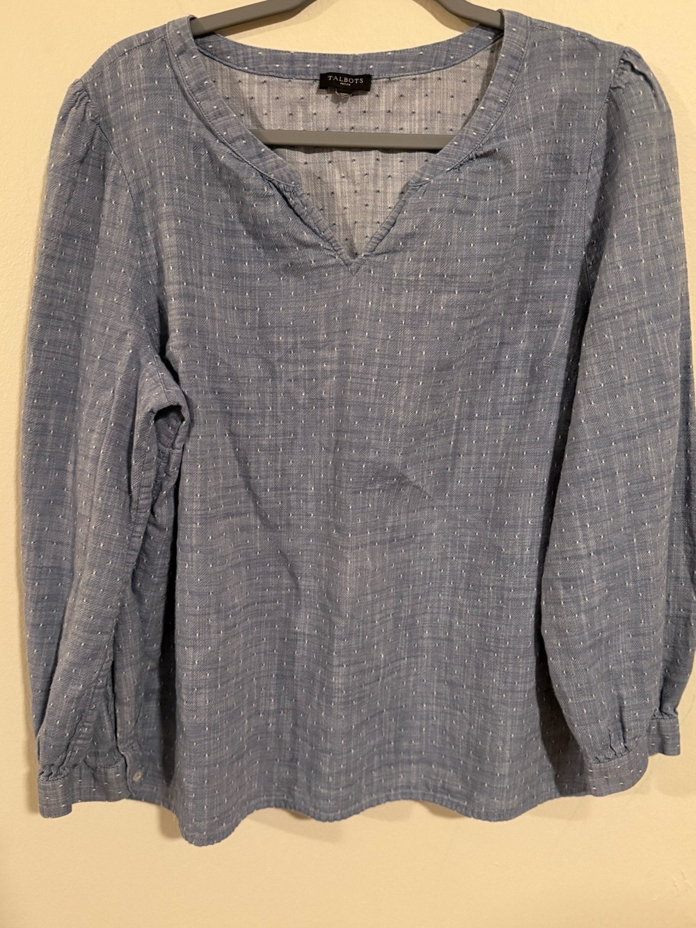 Talbots Blue Textured Peasant Blouse Size Missing Estimated Large